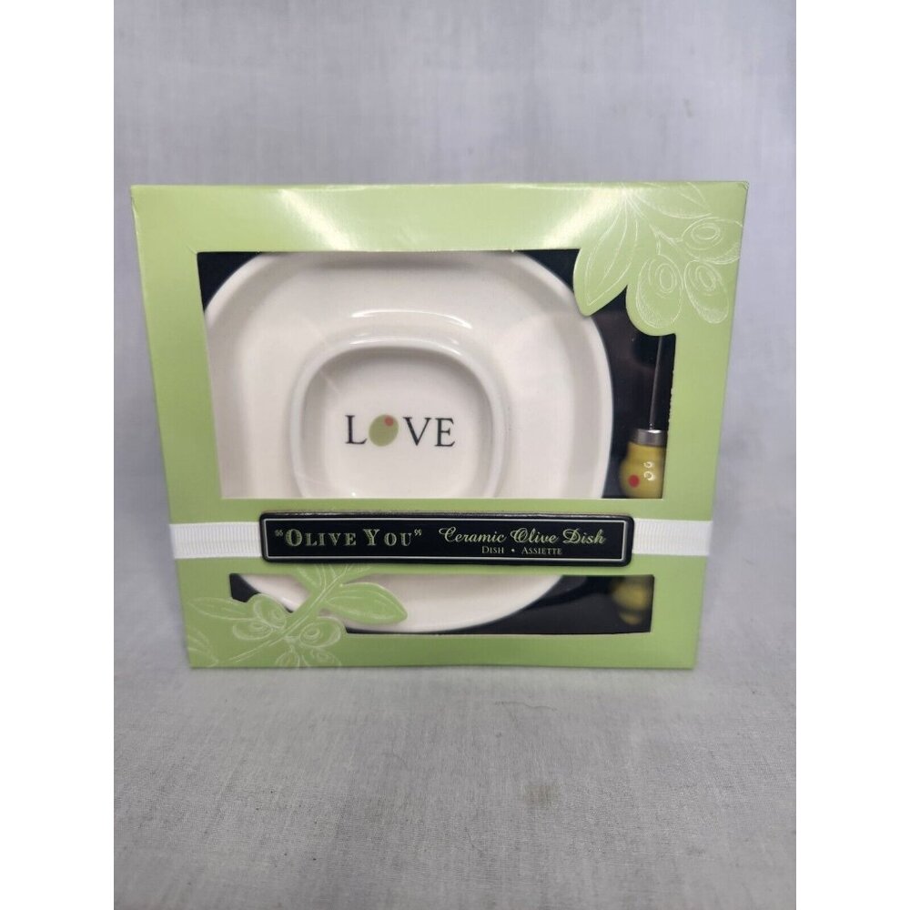 New LOVE Olive Serving Dish & Spreader Ceramic Kate Aspen Charcuterie Snack